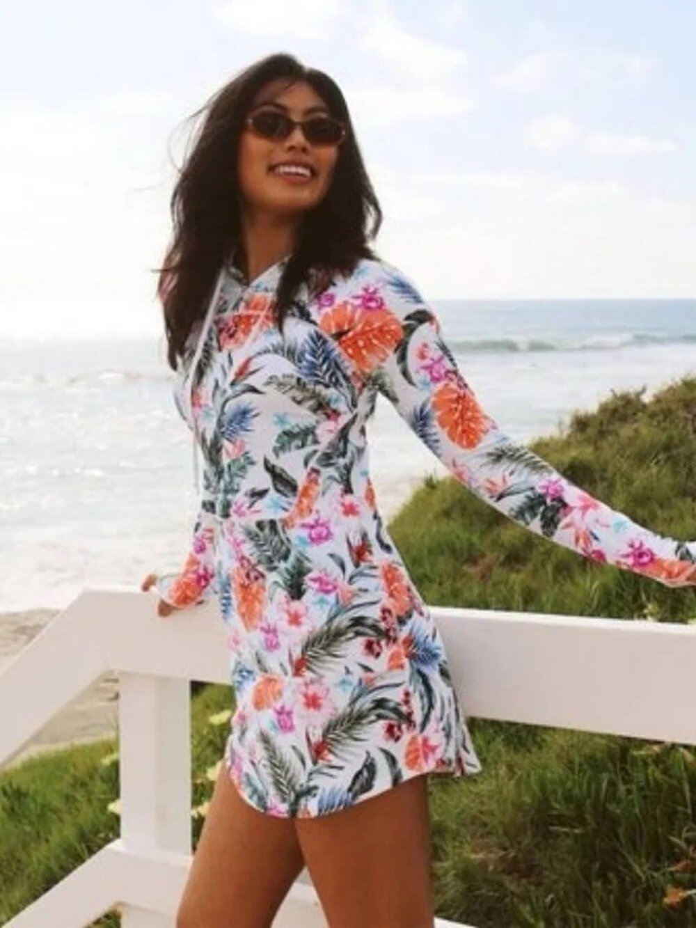 Jantzen Size XL Hooded Swimsuit Tunic Cover-Up Floral Tropical UPF 50 NWT Pocket - Picture 2 of 8